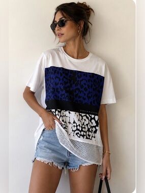 Adidas Stella McCartney Graphic Tee Mesh Hem Oversized Size M